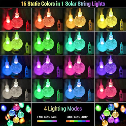 XEWEA Solar String Lights Outdoor 16 Colors 66 LED 39Ft Waterproof Outdoor String Lights with 20 Modes Remote Solar Powered Crystal Globe Lights for Garden Home Party Christmas Decorations