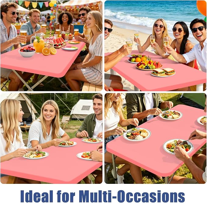 Moosfor Spandex 4 Foot Rectangle Table Cloth, Elastic Fitted Tablecloths for Picnic, Stretch Washable Patio Table Cover for Outdoor, Camping, Banquet and Parties (Coral Red, 24"x48")