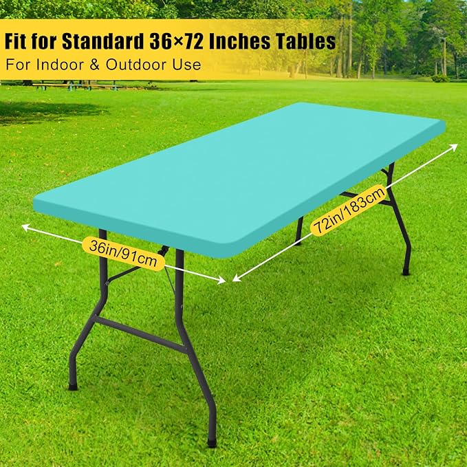 Smiry Rectangle Tablecloth, Elastic Fitted Flannel Backed Vinyl Tablecloths for 6ft Folding Tables, Waterproof Wipeable Table Covers for Indoor, Outdoor, Picnic and Camping (Teal, 36"x72")
