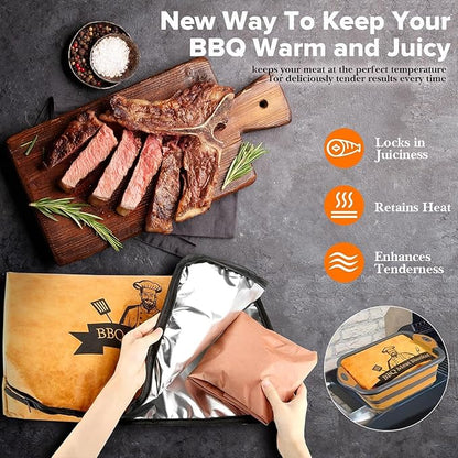 BBQ Blanket for Resting Meat, 21in Reusable Smoker Grilling Meat Insulated Resting Bag with Handle for Large Brisket/Pork Shoulders/Turkeys,Gifts for Men