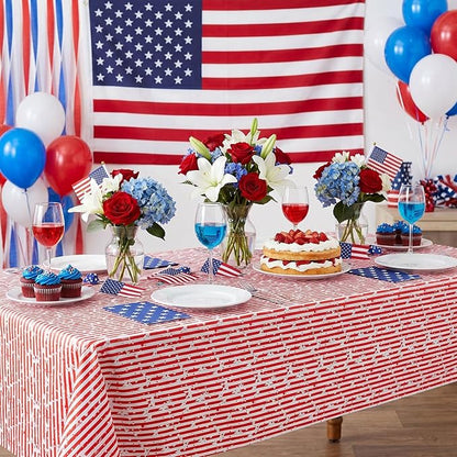 Patriotic Table Runner Independence Day Table Cloth Red White Star Print American Flag Runner for 4th of July Memorial Day,Veterans Day Table Top Kitchen Decorations 58x84 Inches