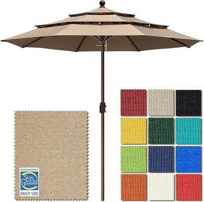 EliteShade USA 10-Year-Non-Fading 11ft 3-Tier Market Patio Umbrella, Commercial Grade Outdoor Table Umbrella with Crank Open, Windproof & UPF 50+ UV Protection, Heavy Duty Ventilation for Garden, Deck, Pool, Backyard, Beach & Bistro, No Tilt, Heather B...