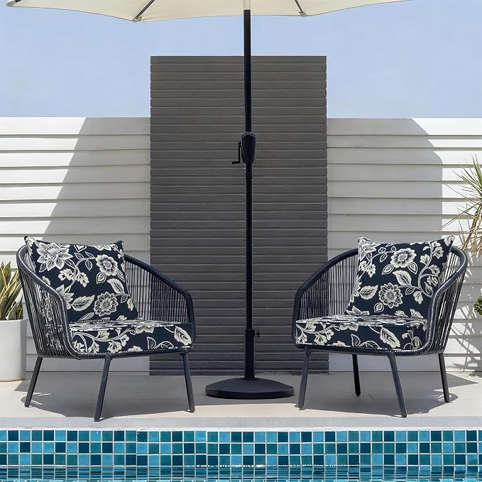 DYTXIII Outdoor Deep Seat Cushion Set, Water Repellent 22"x22" Patio Thick Cushions Replacement with Seat & Back Pillow for Patio Sofa, Wicker Chair, Couch - Vines Navy