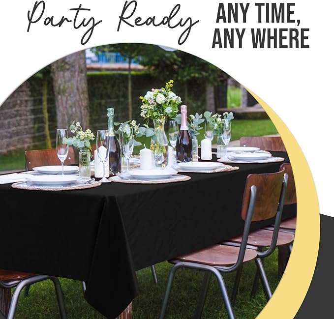 Exquisite Party Solids 66% Thicker Premium Plastic Table Cloth Rectangle Table Cover 0.5 Mil 6 Pack Black Table Cloth 54 Inch x 108 Inch Disposable Tablecloth Won't Tear Easily Like Cheap Thin Brands