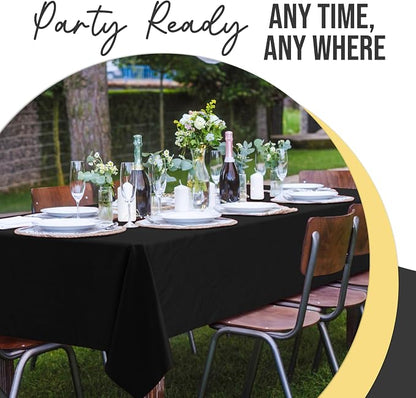 Exquisite Party Solids 66% Thicker Premium Plastic Table Cloth Rectangle Table Cover 0.5 Mil 6 Pack Black Table Cloth 54 Inch x 108 Inch Disposable Tablecloth Won't Tear Easily Like Cheap Thin Brands