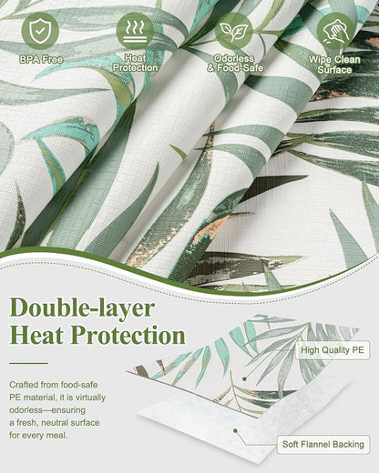 Seenus Summer Tropical Palm Leaf Tablecloth for Hawaiian Aloha Luau Party, Waterproof & Wipeable Eucalyptus Table Cloth with Flannel Backing for Outdoor BBQ & Patio Decor, Rectangle 60x84 Inch