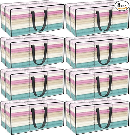 Clear Moving Bags Heavy Duty Extra Large with Strong Zipper Handles | 8 Pack Clothes Storage Bags Totes Space Saving Moving Boxes Bins Packing Bags for College Dorm Compatible with Ikea Frakta