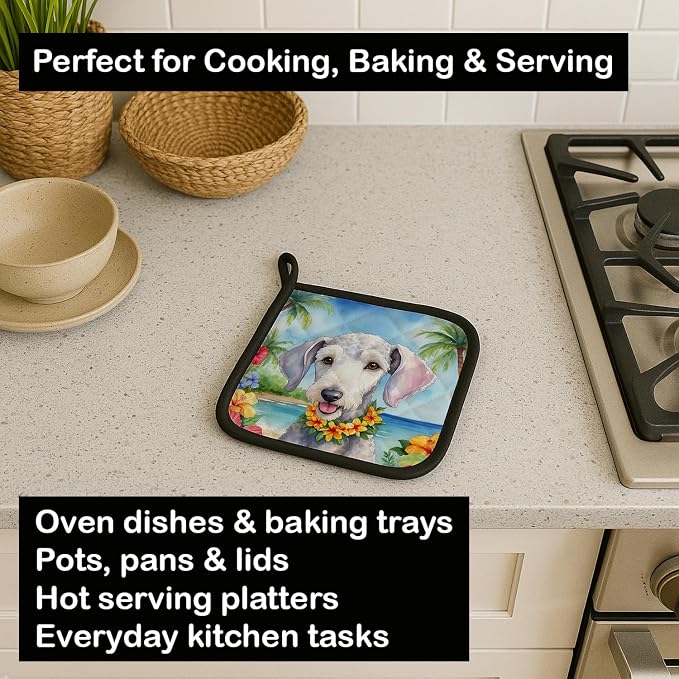Caroline's Treasures Bedlington Terrier Luau Pair of Pot Holders Kitchen Heat Resistant Pot Holders Sets Oven Hot Pads for Cooking Baking BBQ, 7 1/2 x 7 1/2