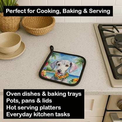 Caroline's Treasures Bedlington Terrier Luau Pair of Pot Holders Kitchen Heat Resistant Pot Holders Sets Oven Hot Pads for Cooking Baking BBQ, 7 1/2 x 7 1/2