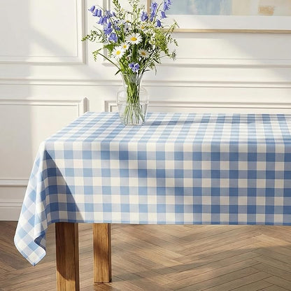 Waterproof Gingham Tablecloth, Checkered Fabric Table Cover for Kitchen Dining, Blue & White Plaid Table Cloth, Rectangle Table Cloth for Indoor Outdoor Use, W60 x L84 in