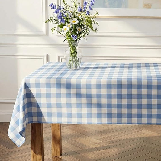 Waterproof Gingham Tablecloth, Checkered Fabric Table Cover for Kitchen Dining, Blue & White Plaid Table Cloth, Rectangle Table Cloth for Indoor Outdoor Use, W60 x L60 in