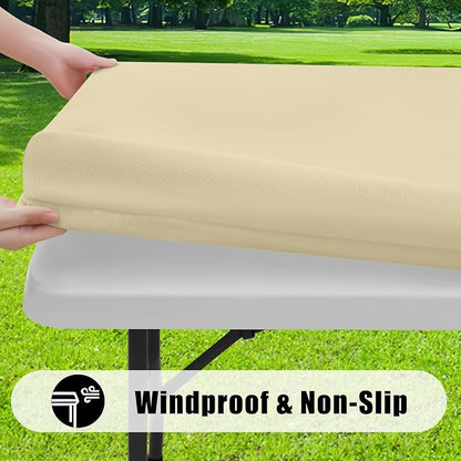 Smiry Rectangle Picnic Table Cloth, Waterproof Elastic Fitted Tablecloths for 4 Foot Tables, Washable Polyester Table Cover for Camping, Outdoor and Indoor (Champagne, 24"x48")