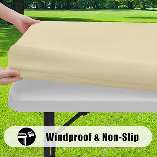 Smiry Rectangle Picnic Table Cloth, Waterproof Elastic Fitted Tablecloths for 4 Foot Tables, Washable Polyester Table Cover for Camping, Outdoor and Indoor (Champagne, 24"x48")
