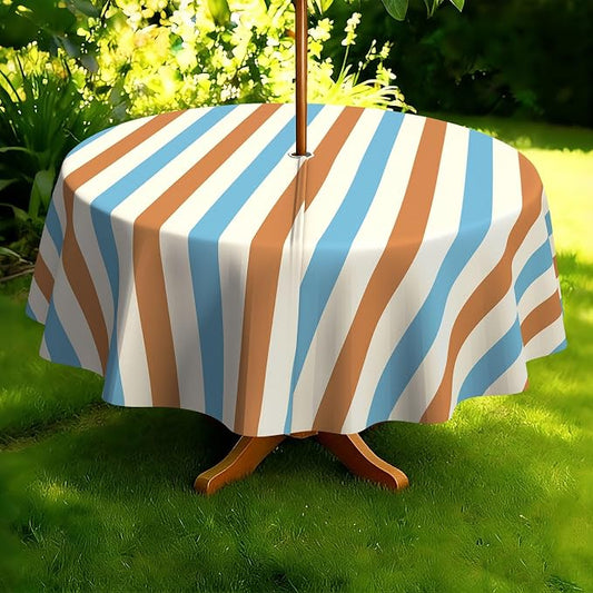 Outdoor Tablecloth with Umbrella Hole Elegant Zipper Patio Table Cloth for Outdoor Patio Garden Yard Decor