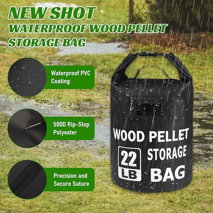22LB Waterproof Wood Pellet Storage Bag - Dual Handles, Label Pocket, Portable BBQ Smoker Pellet Storage Containers Bin, Stay Dry Pellet Grill Accessories for Fuel, Charcoal, Wood Chips-1PCS