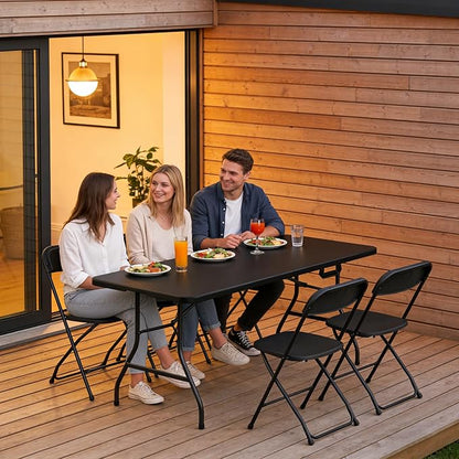 2 Pack 6FT Folding Table, Foldable Picnic Table with Carrying Handle, Heavy Duty Fold-in-Half Portable Table for Weddings, Camping, RV Travel, Parties, BBQs, Easy to Fold and Store, Black