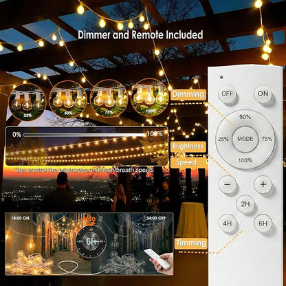 G40 Globe String Lights 50FT with 50+2 Bulbs,Remote Controlled Party lights | 1ft spacing,2200K Warm White,Dimmer/Timer included, Bistro Lights with 3 Light Modes & Memory function