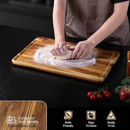 Teak Wood Cutting Boards for Kitchen 17'' Wooden Bamboo Serving Board Meat | Heavy Duty, Over Sink, Solid Thick, Haus Wooden Chopping Board, Meat, Easy to Clean, Non Toxic, Best Kitchen Essential Gift