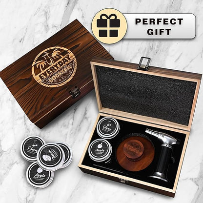 EVERYDAY COCKTAIL® | Whiskey Smoker Kit with Torch – Old Fashioned Smoker Kit with 4 Flavors Wood Chips – Deluxe Whisky Smoker Kit Gifts for Him Men Dad Gifts – Elegant Wooden Box Bourbon Smoker Kit