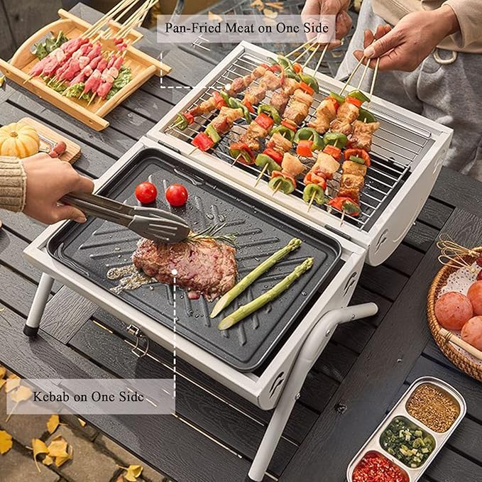 JATIBOSH Portable Charcoal Grill Small Cylindrical BBQ Grill for Outdoor Cooking Camping, Picnic, Garden, Travel BBQ Charcoal Grill Suitable for 2-4 People 38 * 38 * 25 cm