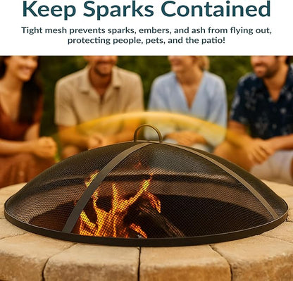 Sunnydaze Heavy-Duty Steel Mesh Fire Pit Screen - Fire Pit Spark Screen with Handle - 36-Inch Diameter