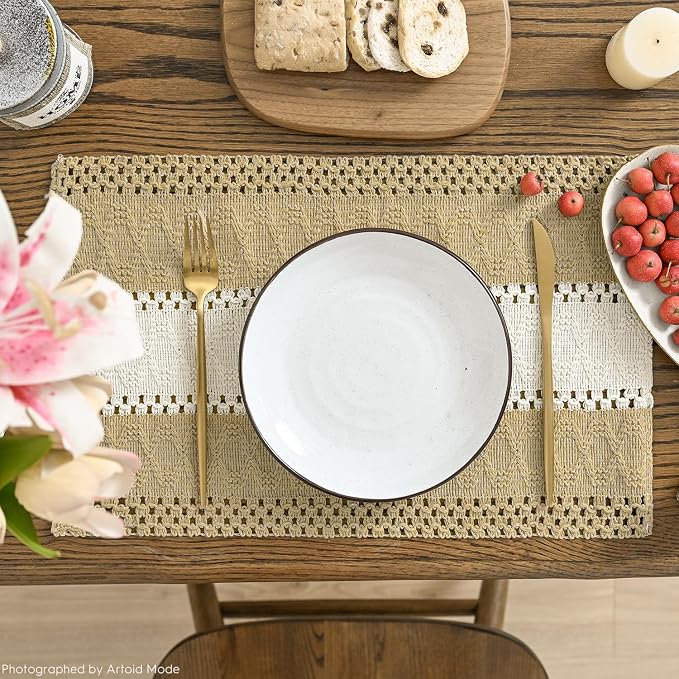 Artoid Mode Burlap Brown Farmhouse Rustic Placemats Set of 6,12x18 Inch Seasonal Hollow Table Mats Party Kitchen Dining Decoration