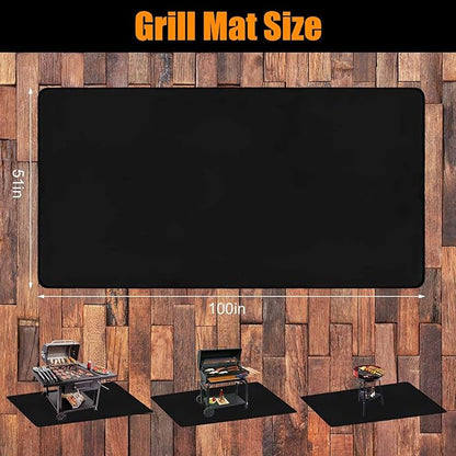Thmins 100x51 Inches Extra Large Grill Mat for Outdoor Grill - Fireproof Deck and Patio Protector, Waterproof and Oil-Proof Barbecue Grill Mat