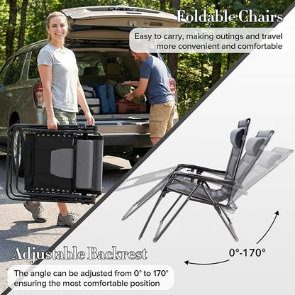 NEWBULIG Padded Zero Gravity Chair, Folding Lounge Chair Outdoor, Black | Foldable Beach Camping Recliner Chair with Adjustable Pillow and Trays for Poolside Lawn Patio