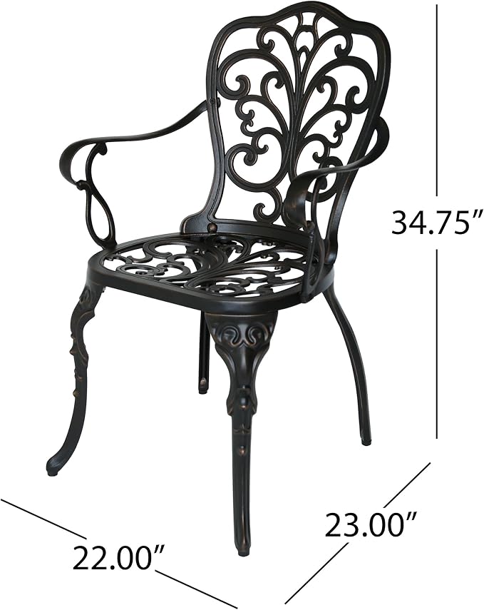 Christopher Knight Home Buddy Outdoor Cast Aluminum Dining Chair (Set of 2), Shiny Copper