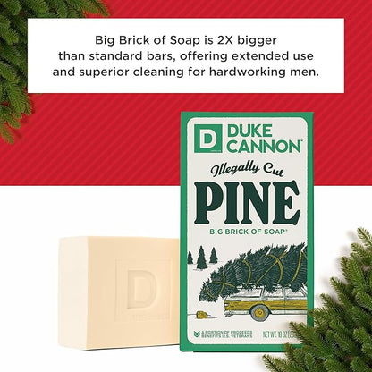 Duke Cannon Supply Co. Big Brick of Soap Bar for Men Holiday Edition - Illegally Cut Pine (Fresh Split Pine Scent), 10 oz. (3 Pack)