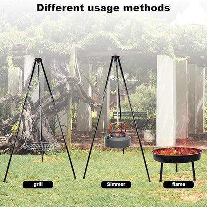 campfire grill, campfire tripod with a barbecue basin, suitable for outdoor travel and gatherings (chain)
