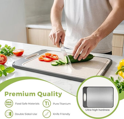 Freshware Titanium Cutting Board for Kitchen, Double Sided and Non Slip Cutting Boards, Pure Titanium/PP, Chopping Board with Juice Grooves, Dishwasher Safe, Large 15.75" by 10.6"