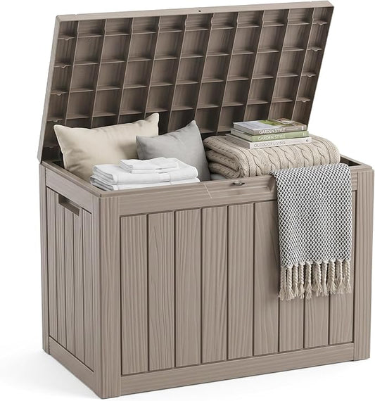 EasyUp 50 Gallon Outdoor Storage Box, Outdoor Deck Boxes for Garden Tools Equipment,Cushions and Patio Storage,Lockable and Resin,Easy to Install(Grey)