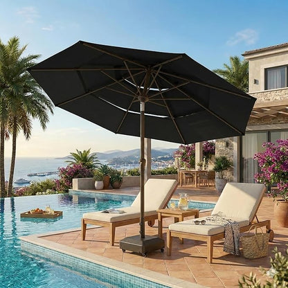 10ft Patio Umbrella, 3 Tier Outdoor Market Table Umbrellas with 8 Fiberglass Ribs and Push Button Tilt, Windproof, Vented Canopy, UV Protection for Deck, Pool, Backyard