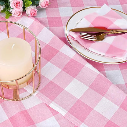 B-COOL Plaid Table Runner Pink Checkered Fabric Cover 13x108 Inch 4 Packs Table Cloths Centerpieces Valentines Party Picnic Decorative Gingham Rectangle Pink and White Easter Linen Decorations