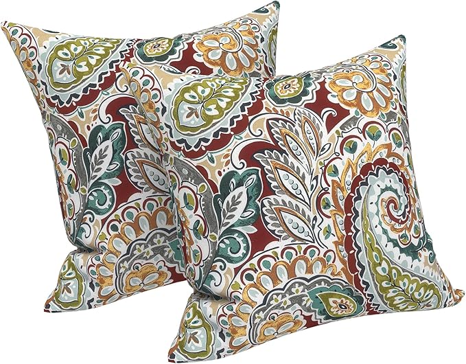 LVTXIII 2 Pack Outdoor Pillow Covers ONLY 18x18 Inch, Water-Repellent Square Decorative Cushion Covers for Patio Furniture, Garden, Sofa, Vibrant Paisley
