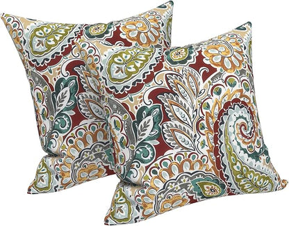 LVTXIII 2 Pack Outdoor Pillow Covers ONLY 18x18 Inch, Water-Repellent Square Decorative Cushion Covers for Patio Furniture, Garden, Sofa, Vibrant Paisley