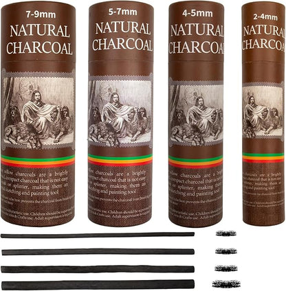 100 Pieces Willow Charcoal Sticks, Willow Charcoal, Soft Black Drawing Charcoal for Sketching and Drawing Art Sketch Artists Supplies, 5.3 Inch in Length (2-4, 4-5, 5-7,7-9 mm)
