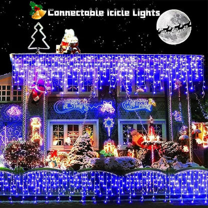 YEGUO 400 LED Blue Icicle Lights Outdoor Waterproof, 33ft 80 Drops Icicle String Lights Connectable, 8 Modes Icicle Christmas Lights with Memory