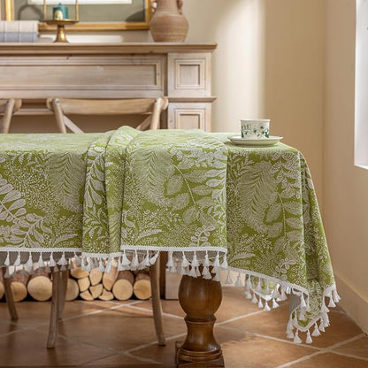 AIRCOWRIE Cotton Linen Tablecloth for Rectangle Tables, Heavy Duty Wrinkle Free Water Resistant Washable Cloth Dining Table Cover for Kitchen and Outdoor Use(Green Plant, 54”×78”, Rectangle)
