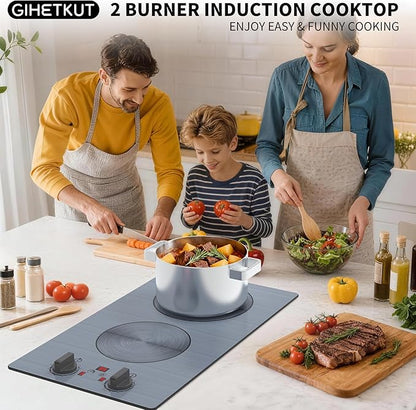 GlHETKUT Induction Cooktop,110V 2300W double burner hot plate with LED Touch Screen,9 Power Levels,Kids Lock & Timer,knob and touch control 2 burner induction cooktop