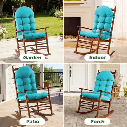 Rocking Chair Cushions, Indoor/Outdoor Adirondack Chair Cushion, Waterproof and Fade-Resistant Rocking Chairs Pads, Non-Slip Tufted High Back Patio Chairs Cushions with Ties, 44x19x4 Inch, Teal