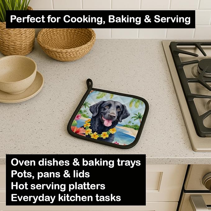 Caroline's Treasures Curly-Coated Retriever Luau Pair of Pot Holders Kitchen Heat Resistant Pot Holders Sets Oven Hot Pads for Cooking Baking BBQ, 7 1/2 x 7 1/2