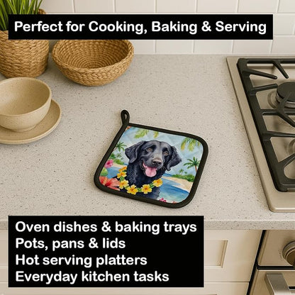 Caroline's Treasures Curly-Coated Retriever Luau Pair of Pot Holders Kitchen Heat Resistant Pot Holders Sets Oven Hot Pads for Cooking Baking BBQ, 7 1/2 x 7 1/2