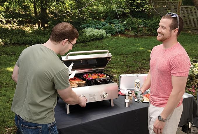 Cuisinart Chef's Style Tabletop Portable Propane Grill, 20,000 BTU Stainless Steel 2-Burner Outdoor Gas Grill for Camping, Tailgates, BBQ, Hassle-Free Setup, Twist-Start Ignition, CGG-306