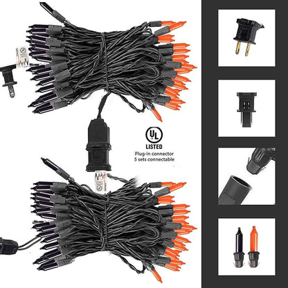 TW SHINE Purple and Orange Halloween Lights, 2 Pack 20FT 100 Count Incandescent Mini String Lights, Waterproof Halloween Decorations for Outdoor Indoor Patio Home Party Garden Yard Decor