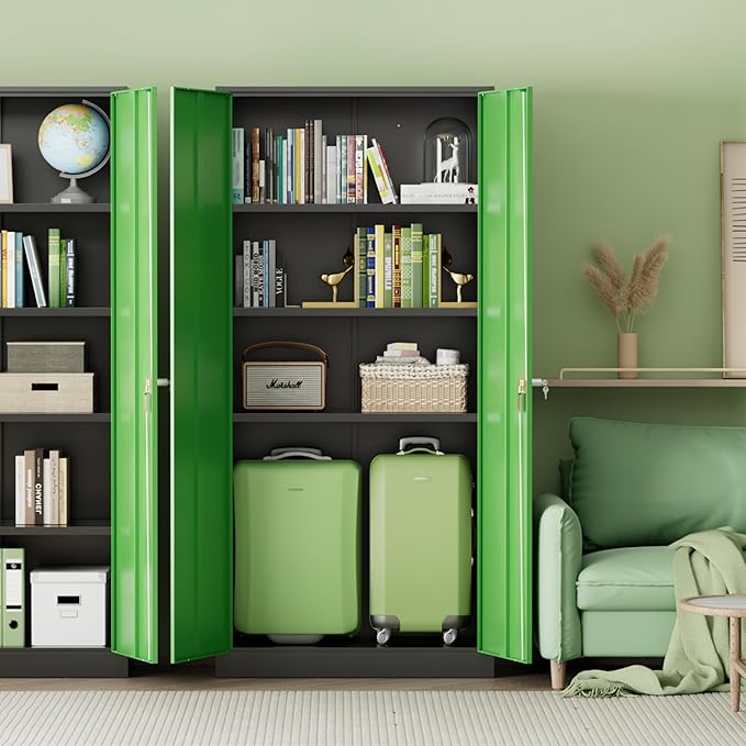 INTERGREAT Metal Storage Cabinet with Lock, 72" Steel Lockable Storage Cabinet with Locking Doors and Adjustable Shelves, Locking Tool Cabinets for Office, Home, Garage, Gym, School (Black Green)