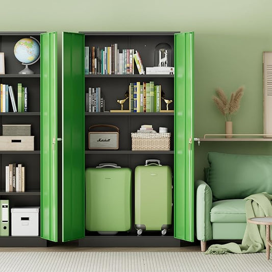 INTERGREAT Metal Storage Cabinet with Lock, 72" Steel Lockable Storage Cabinet with Locking Doors and Adjustable Shelves, Locking Tool Cabinets for Office, Home, Garage, Gym, School (Black Green)