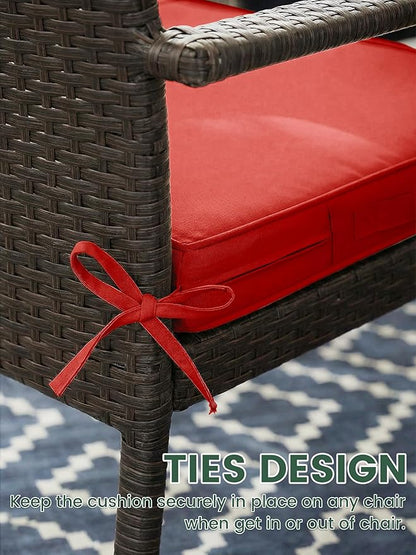 Outdoor Chair Cushion 17 x 16 x 3 Inches Patio Furniture Outdoor Waterproof Seat Cushion, Patio Chair Cushion with Handles and Ties, Square Dining Chair Cushion Set of 2, Red