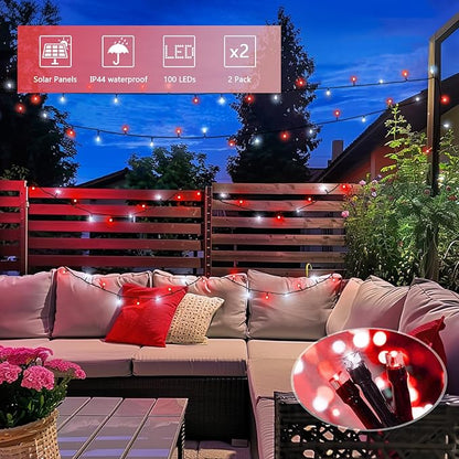 JMEXSUSS 2 Pack Solar String Lights Outdoor Waterproof, Total 66 FT 200 LED Solar Christmas Lights Outdoor, Twinkle Light for Christmas Tree Outside Garden Yard Xmas Decor, Red and White